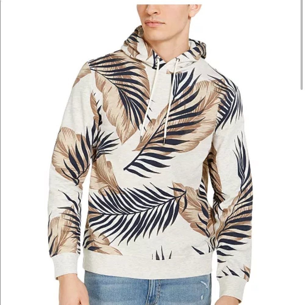 Mens SUN + STONE Leaf Print Hoodie- Size XL